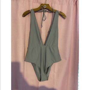Aerie Grey One Piece Lace Swimsuit